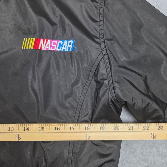 Vintage Nascar Jacket Medium Full Zip Hooded Pockets by Essex Fleece Lining Blk - Picture 16 of 16